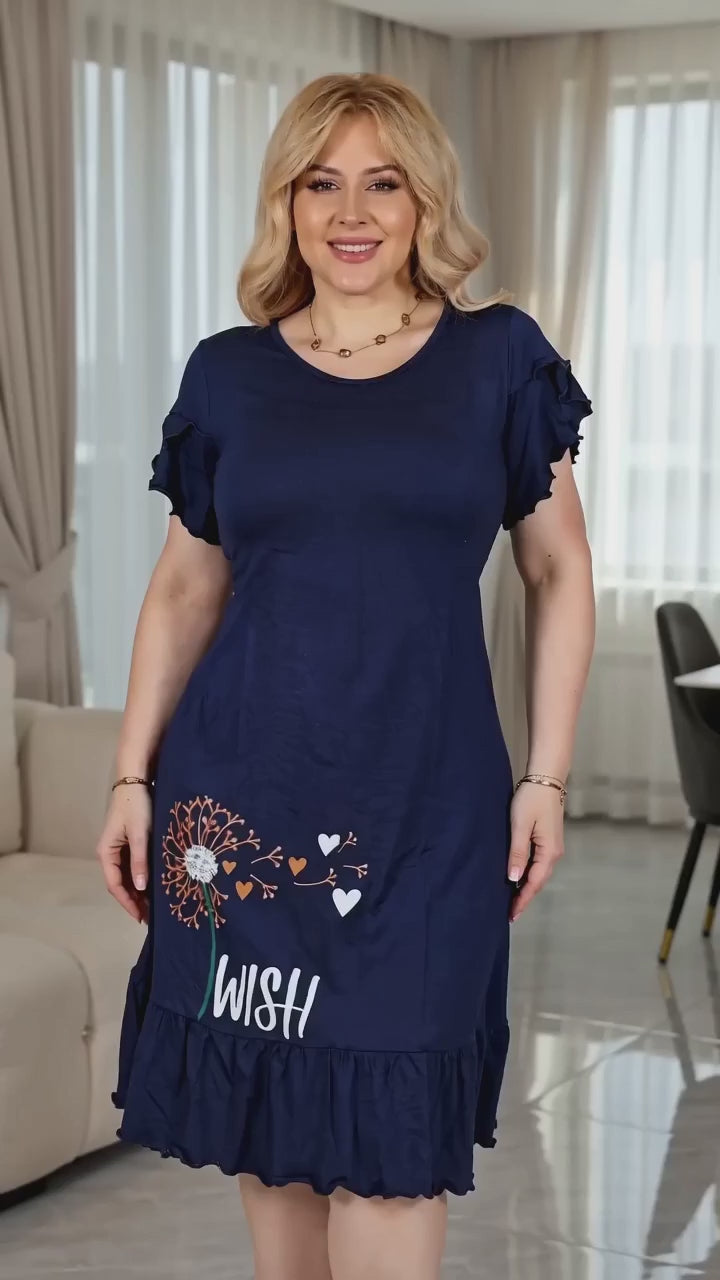 فيديو قميص نوم بطبعة WISH كحلي