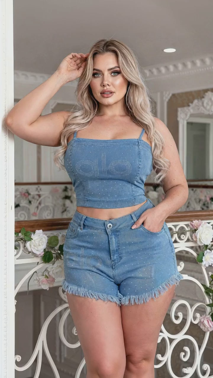 فيديو طقم جينز كروب توب وشورت